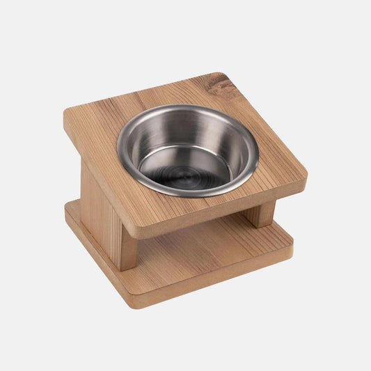 Suport patrat din lemn cu un bol din inox incastrat