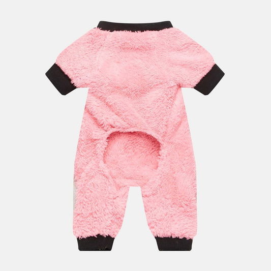 Pijama din plus roz pentru caini, in doua piese, cu inima neagra