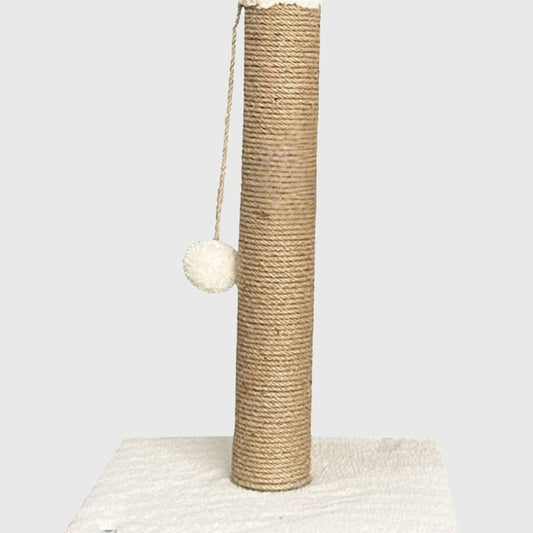 Stalp de zgariat din sisal cu baza rotunda crem, pentru pisici