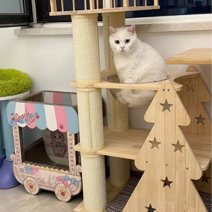 Ansamblu de catarat pentru pisici tip piramida, din MDF, 59 cm
