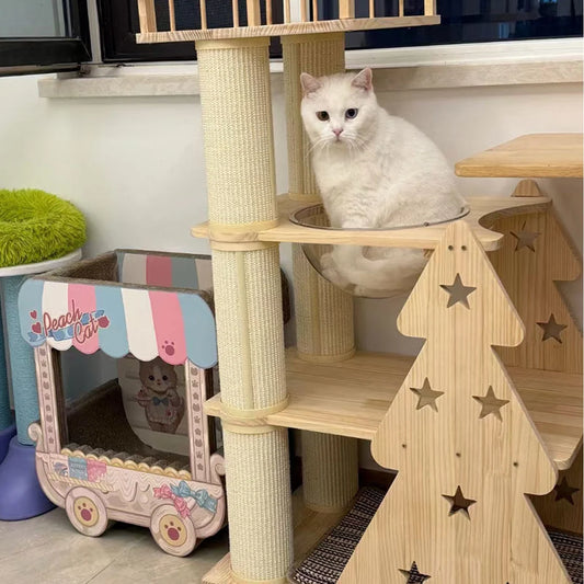 Ansamblu de catarat pentru pisici tip piramida, din MDF, 59 cm