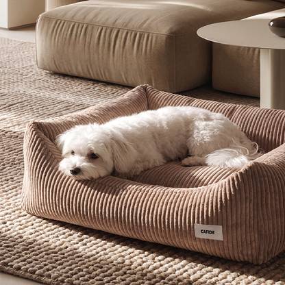 Culcus Snozy din catifea reiata mocha, cu perna detasabila