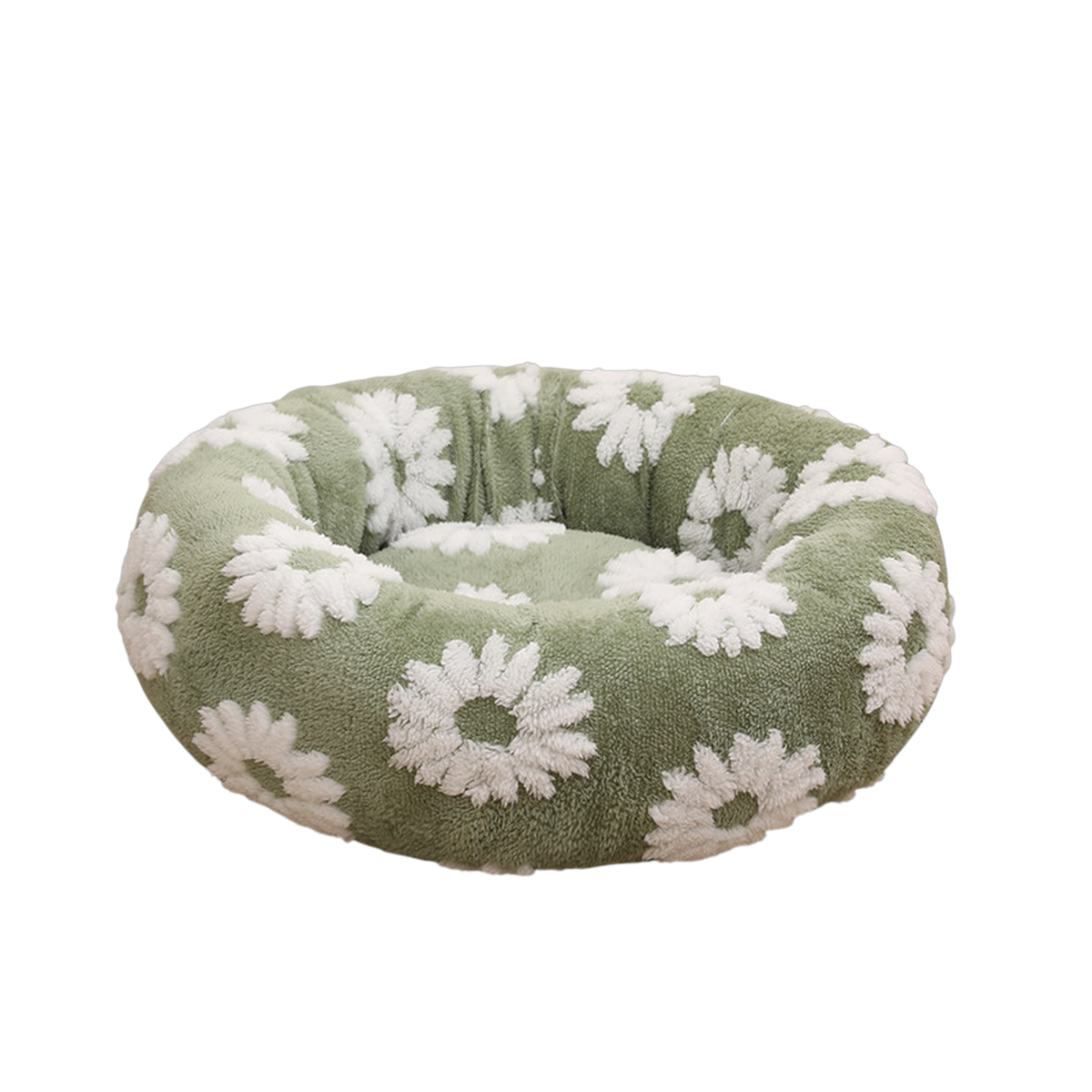 Culcus rotund din plus verde deschis cu margarete albe