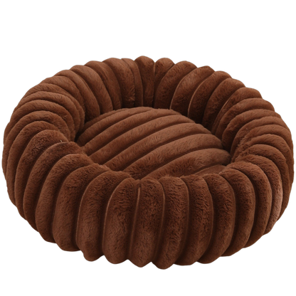 Culcus rotund din plus cu bordura in relief, cu un catel in el