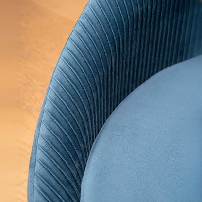 Canapea din catifea reiata albastru petrol, cu picioare din lemn
