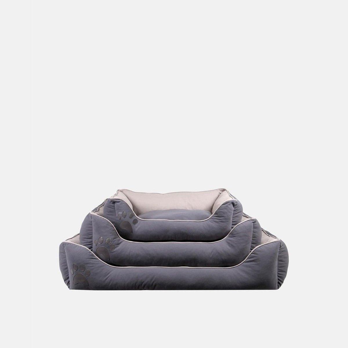 Culcus Lucy gri cu interior bej, format mare, pentru caini