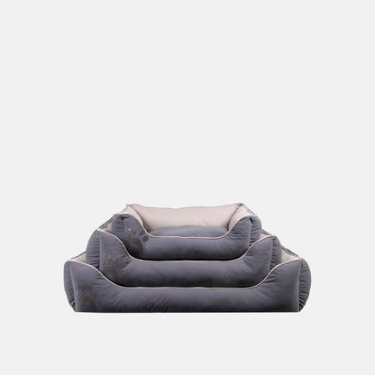 Culcus Lucy gri cu interior bej, format mare, pentru caini