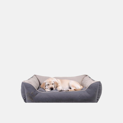 Culcus Lucy gri cu interior bej, format mare, pentru caini