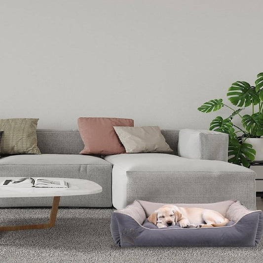 Culcus Lucy gri cu interior bej, pentru caini