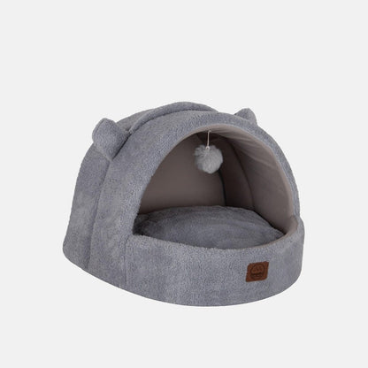 Casuta iglu pentru pisici, cu urechi si pompon