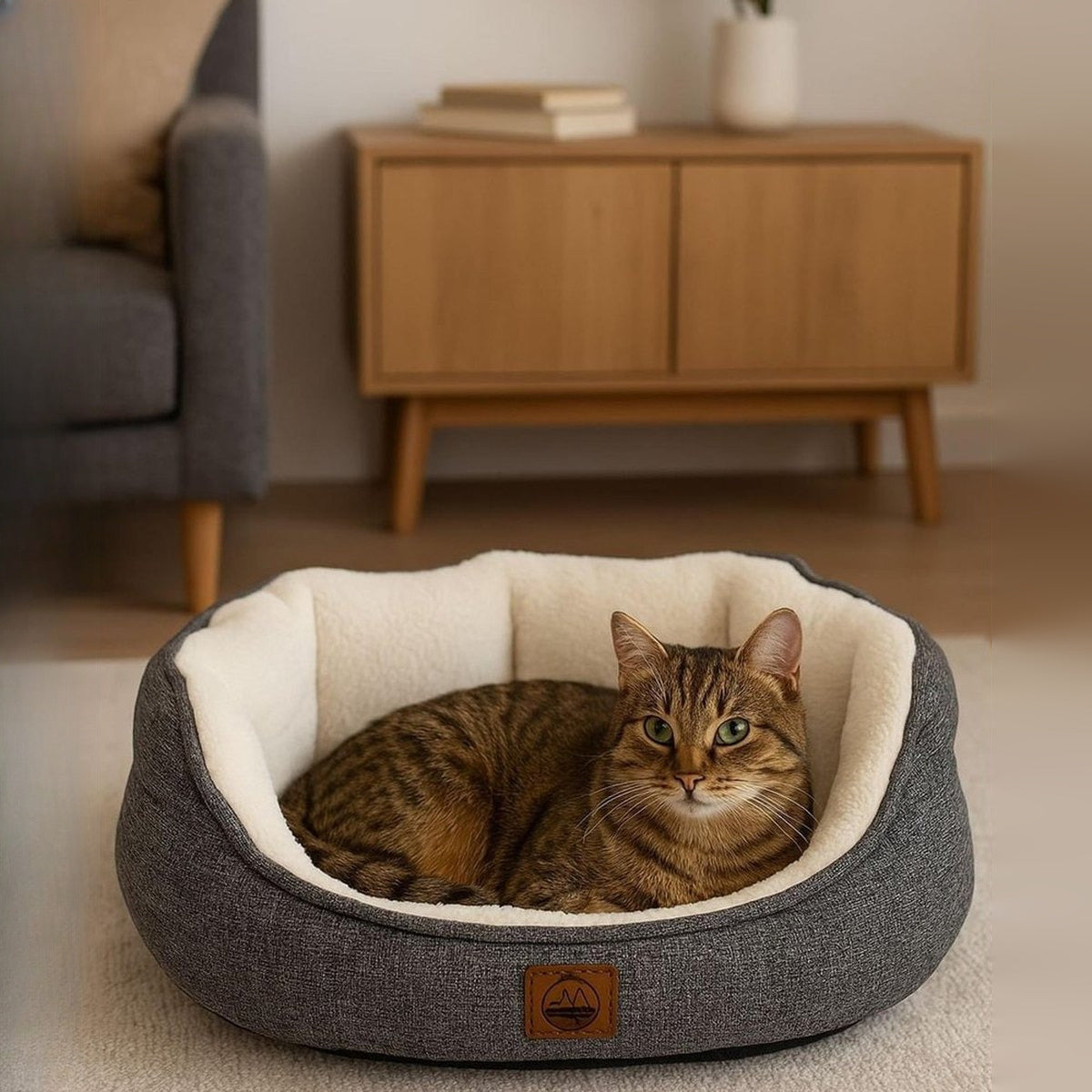 Culcus Coco oval, gri inchis cu interior crem