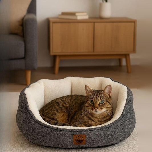 Culcus Coco oval, gri inchis cu interior crem