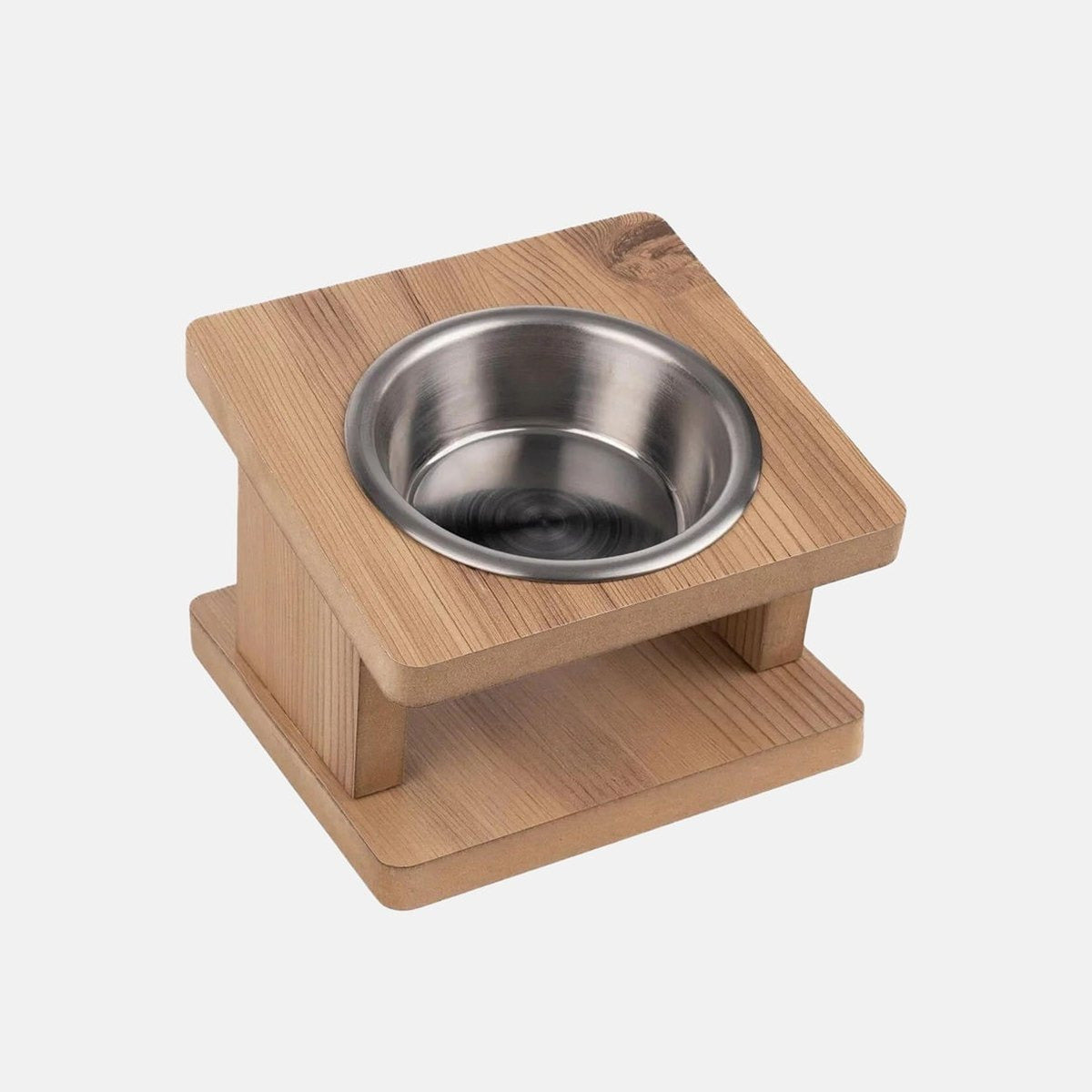 Suport patrat din lemn cu un bol din inox incastrat