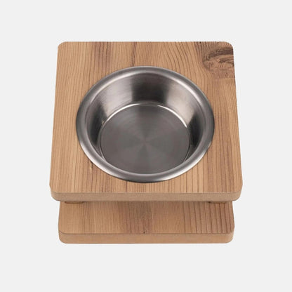 Suport patrat din lemn cu un bol din inox incastrat