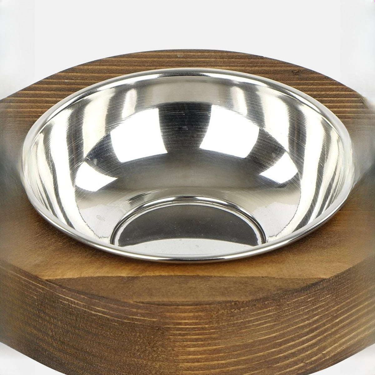 Suport rotund din lemn masiv cu un bol din inox incastrat