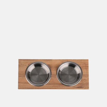 Suport din lemn cu blat drept si doua boluri din inox, model Double Apvm