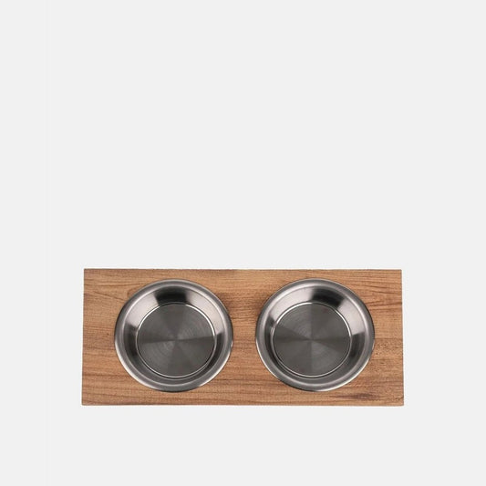 Suport din lemn cu blat drept si doua boluri din inox, model Double Apvm