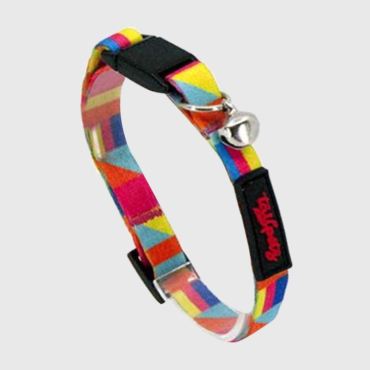 Zgarda Spirit cu dungi multicolore si clopotel, pentru pisici
