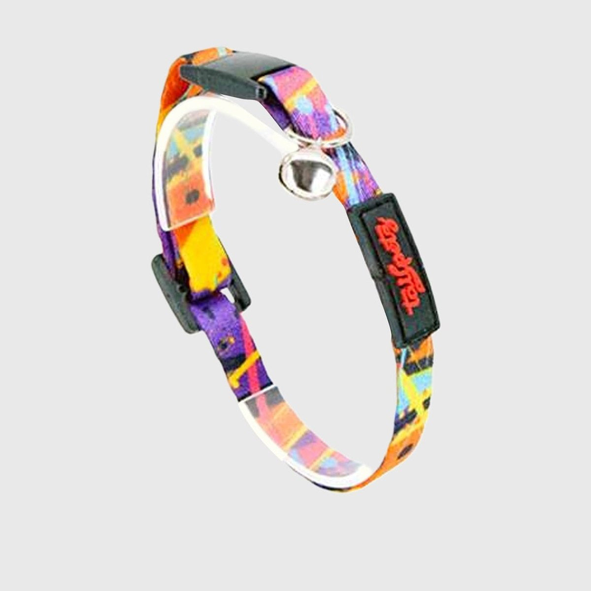 Zgarda cu imprimeu multicolor si clopotel, pentru caini