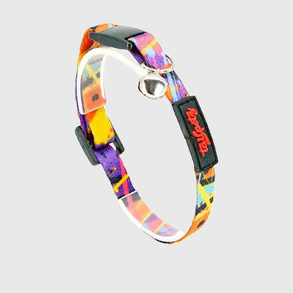 Zgarda cu imprimeu multicolor si clopotel, pentru caini