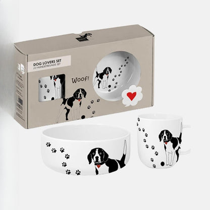 Set din ceramica cu bol pentru caine si cana asortata, in cutie cadou