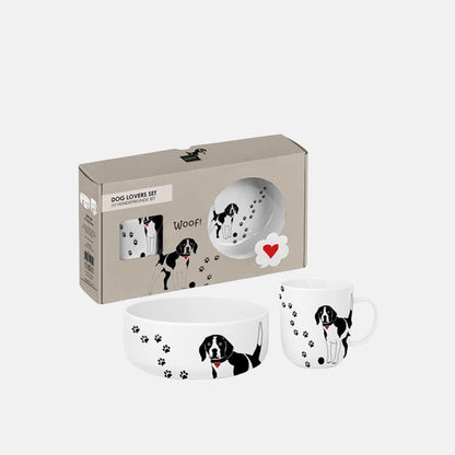 Set din ceramica cu bol pentru caine si cana asortata, in cutie cadou