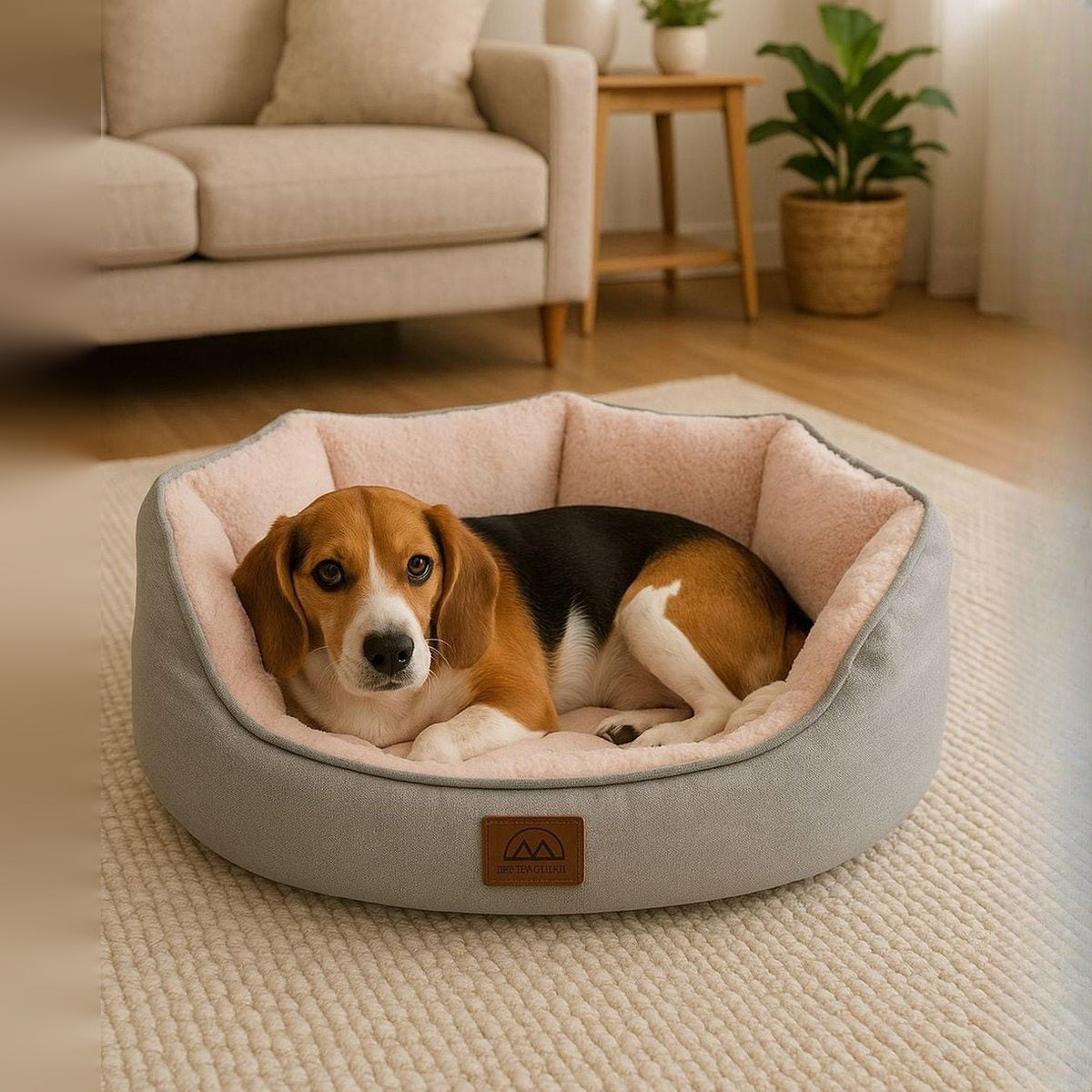 Culcus Coco oval, gri cu interior roz, pentru caini