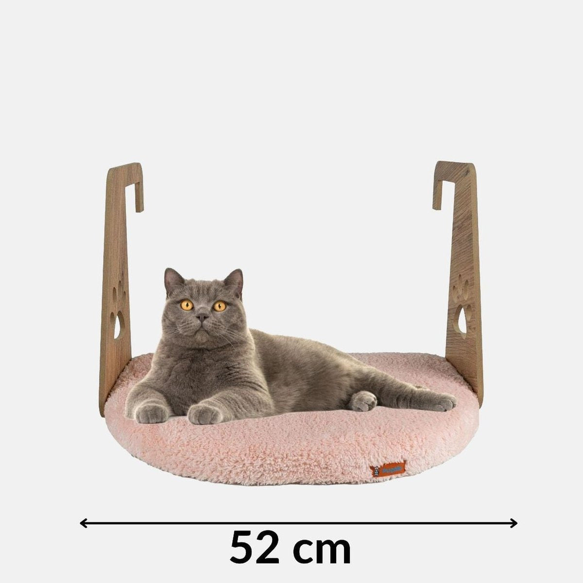 Hamac de calorifer pentru pisici, cu suporti din lemn si perna roz