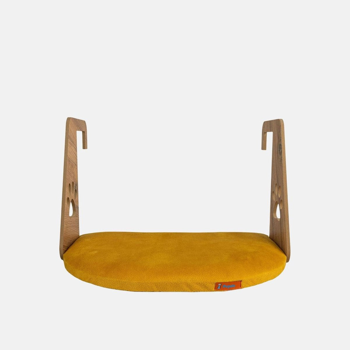 Hamac de calorifer pentru pisici, cu suporti din lemn si perna galben mustar