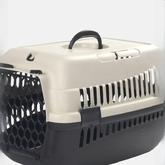 Cusca de transport din plastic cu usa metalica si maner