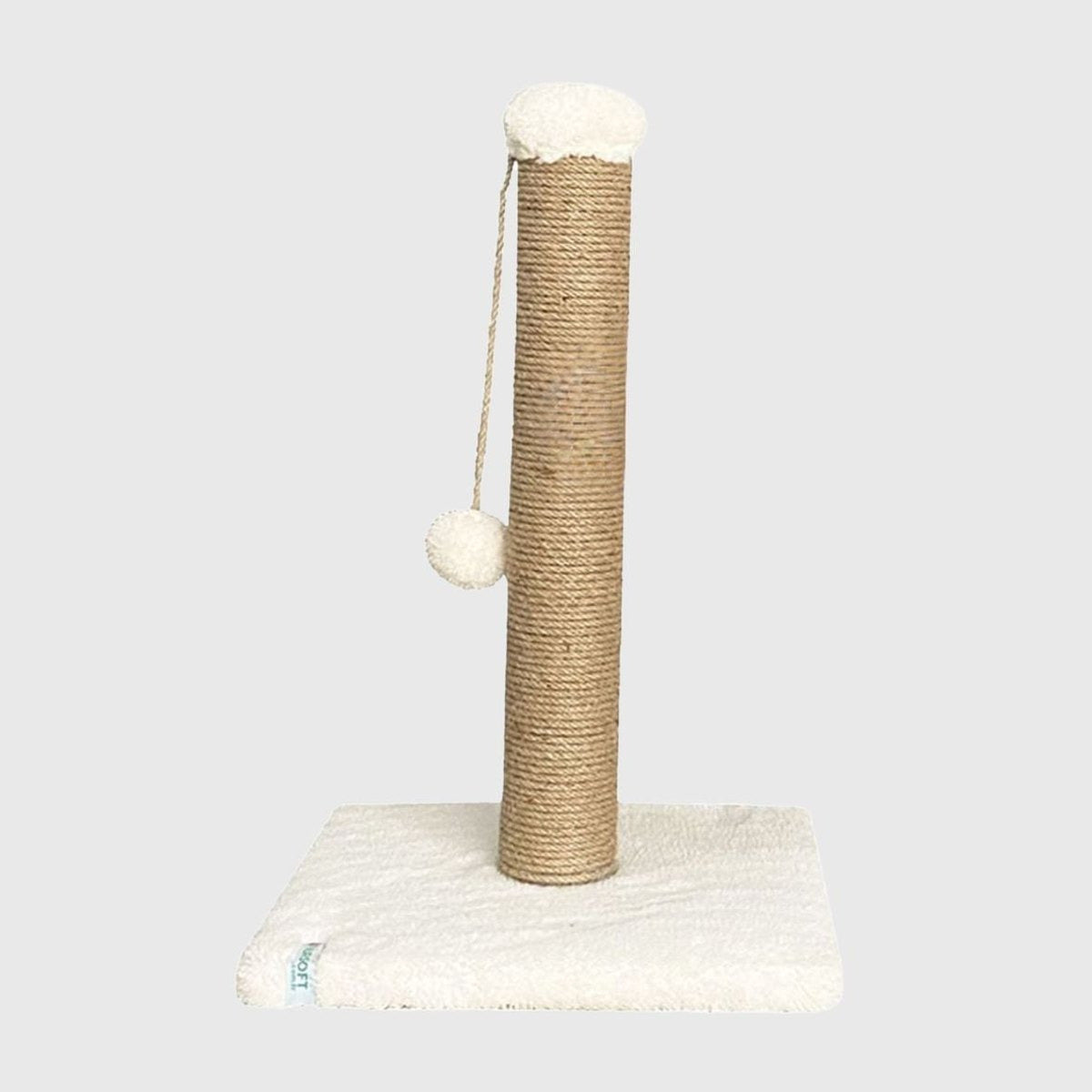 Stalp de zgariat din sisal cu baza rotunda crem, pentru pisici
