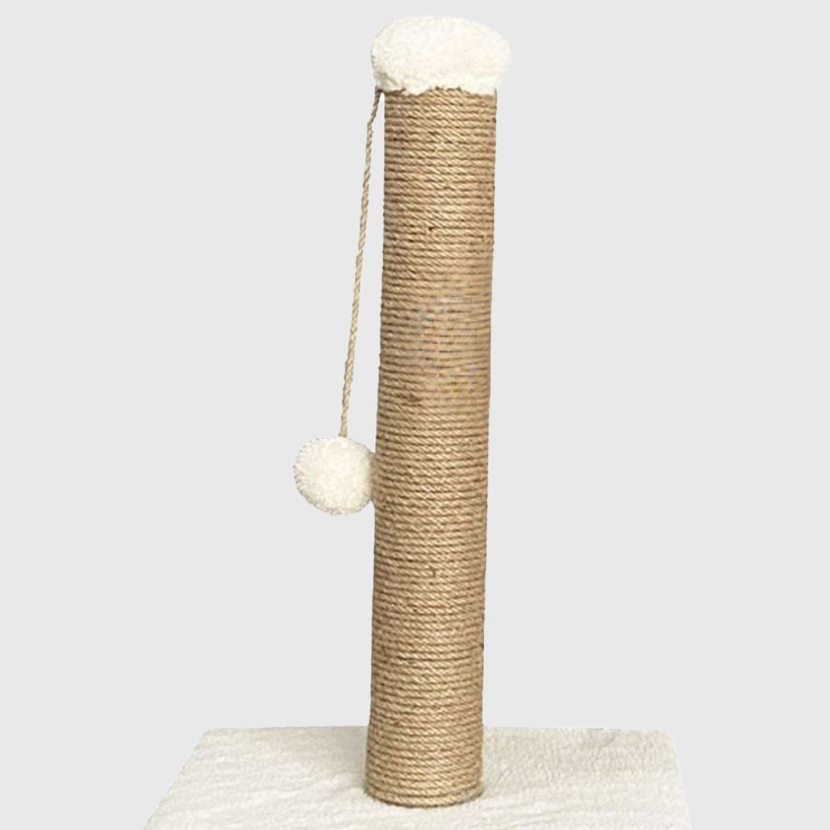 Stalp de zgariat din sisal cu baza rotunda crem, pentru pisici