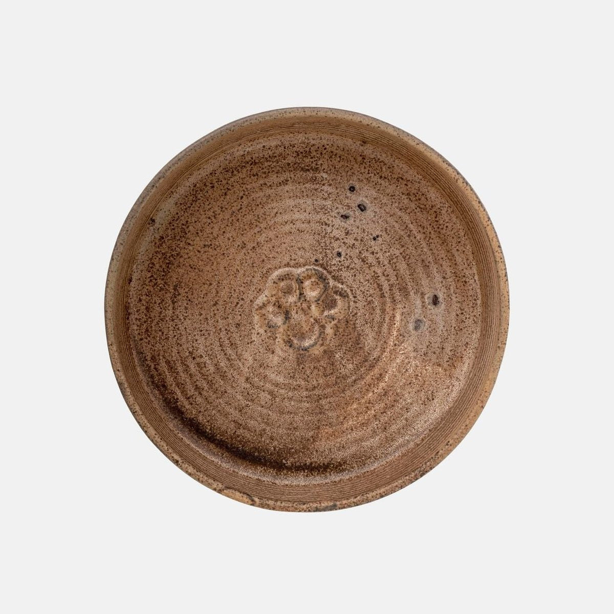 Bol din gresie ceramica maro cu picatele, model Feeding Buddy