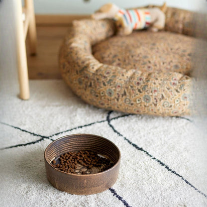 Bol din gresie ceramica maro cu picatele, model Feeding Buddy