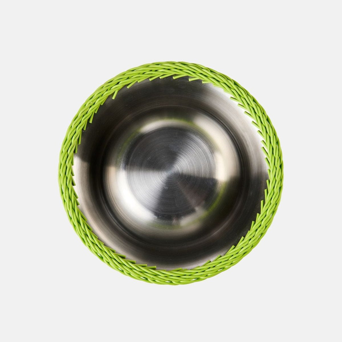 Bol din inox in suport impletit verde deschis, model Feeding Bob