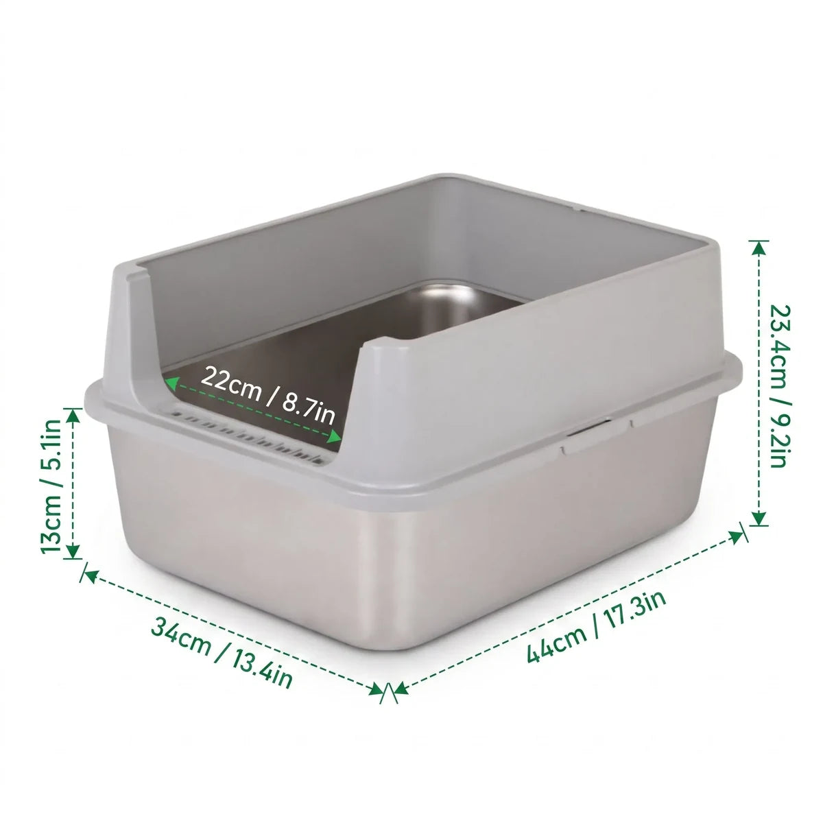 Litiera XXXL din inox pentru pisici, cu prag inalt si lopatica