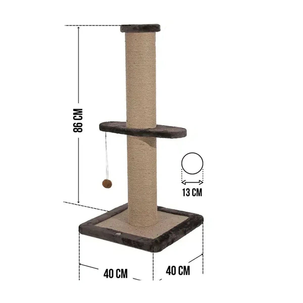 Stalp de zgariat din sisal gri, 86 cm, cu jucarie suspendata